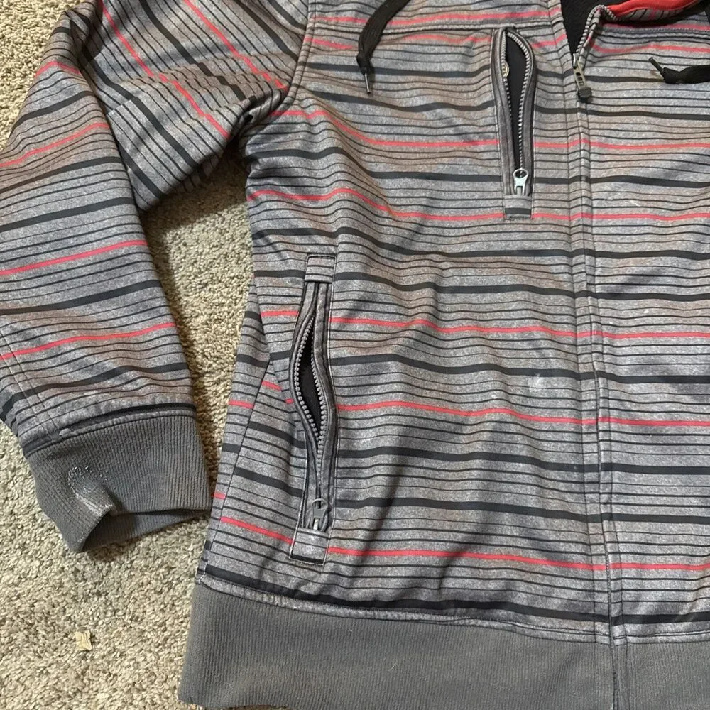 Empyre Jacket Mens Large Stripe Grey Snowboarding Technical Bonded Fleece Ski - Picture 2 of 11